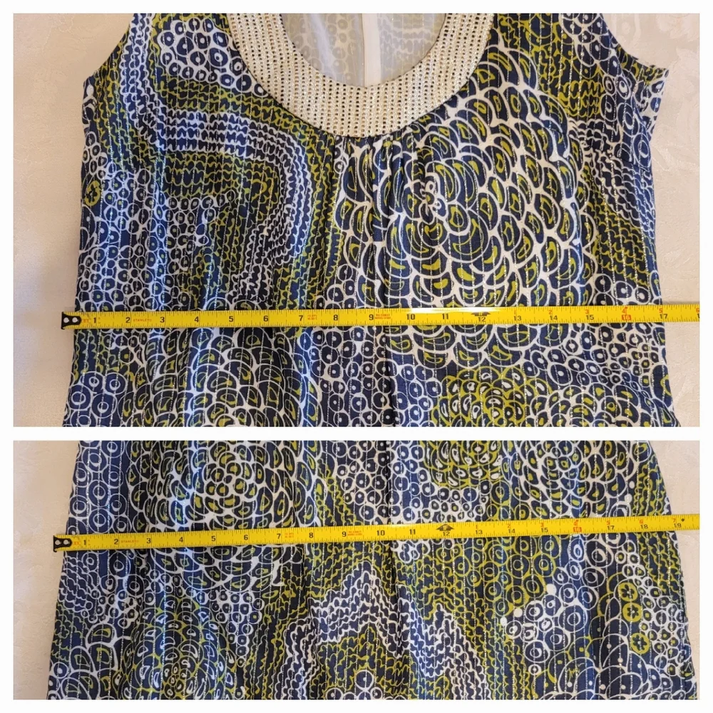 TRINA TURK metallic detail  green blue high quality cotton fully lined dress lux - Picture 15 of 16